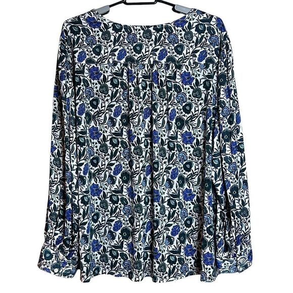 Lane Bryant Button Front Top Dark Blue Floral Womens Sz 30/32 Ruched NEW NWT - Picture 4 of 11